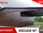 BRĄZOWY Garaż Blaszany 9x6 z ZADASZENIEM BOCZNYM - Romstal