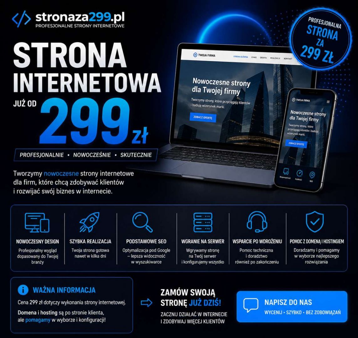 Strona internetowa za 299 zł - bez abonamentu | Wystawiamy faktury cała Polska - Zdjęcie 1