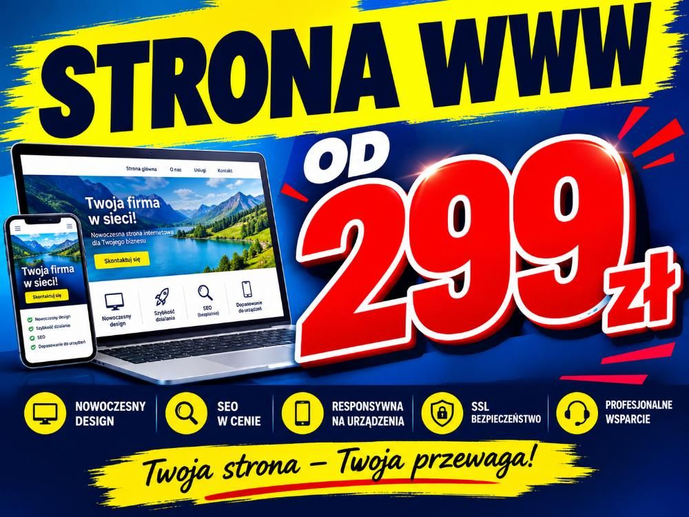 Projekt i wdrożenie strony internetowej  299 zł Kraków - Zdjęcie 1
